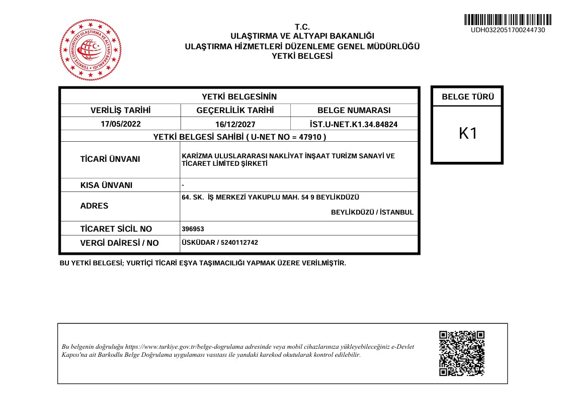 K1 Yetki Belgesi
